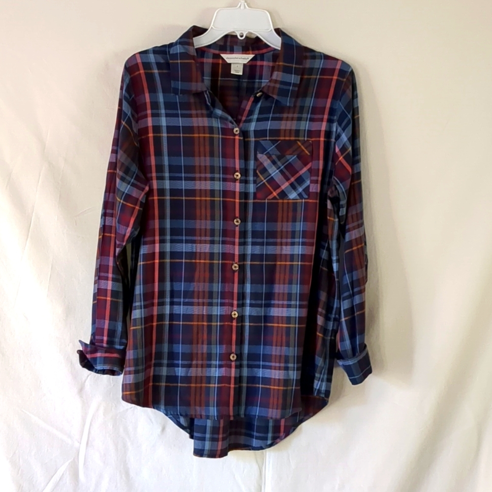 Christopher & Banks Blue and Red Plaid Shirt Size S